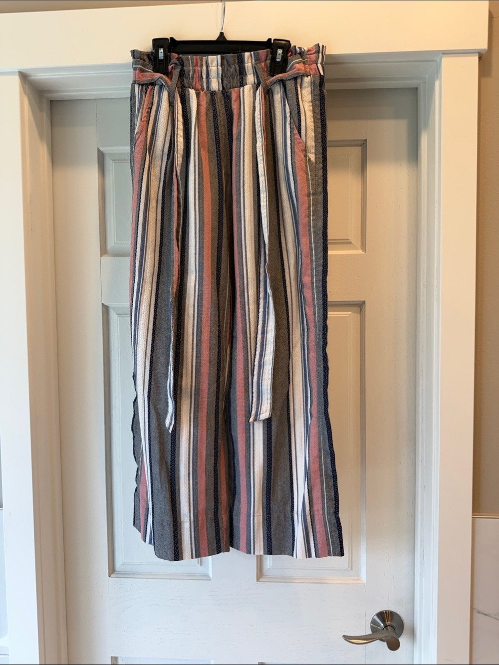 Knox Rose Wide-Leg Striped Paperbag Pants in Blue, Pink, Cream, Tan, White